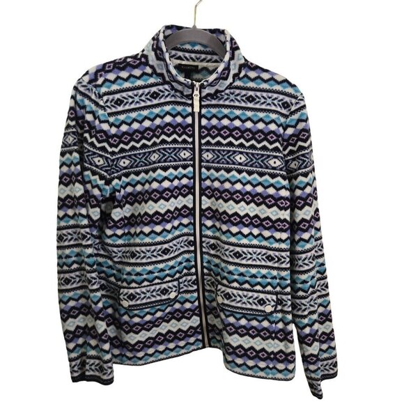 Talbots Fair Isle Fleece Zip-Up Jacket Blue Lavender Size L - Picture 2 of 6